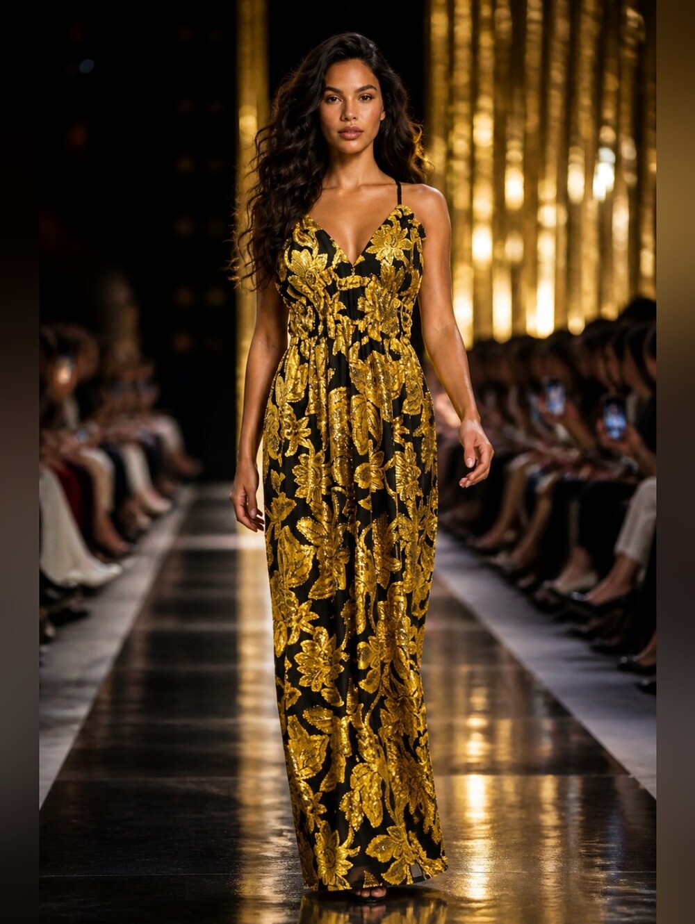 Ulla Johnson Velvet Burnout Floral Halter Maxi Dress Gold Black Size 6 NWOT